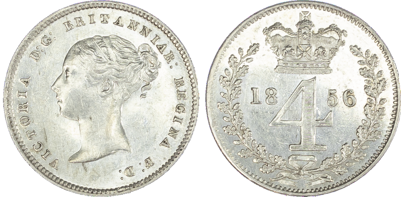 Victoria (1837-1901), Partial Maundy set, 1856, Four, Two and One Pence, young head left, legend and toothed border