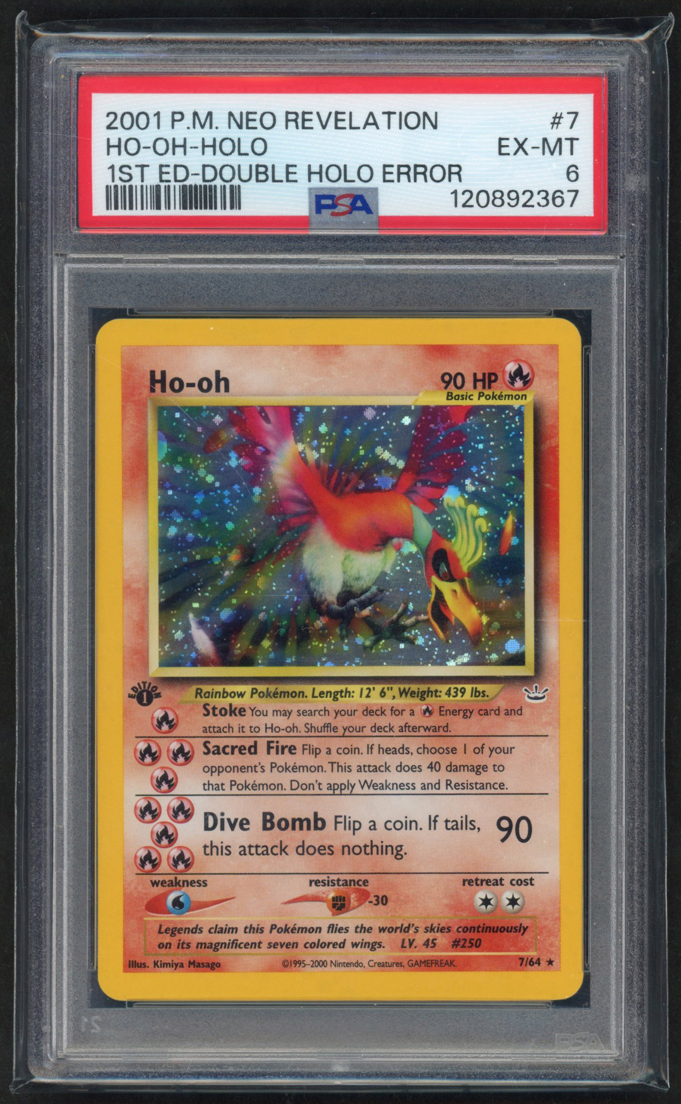 PSA 6 Ho-Oh 1st Edition Double Holo Error - Neo Revelation #7