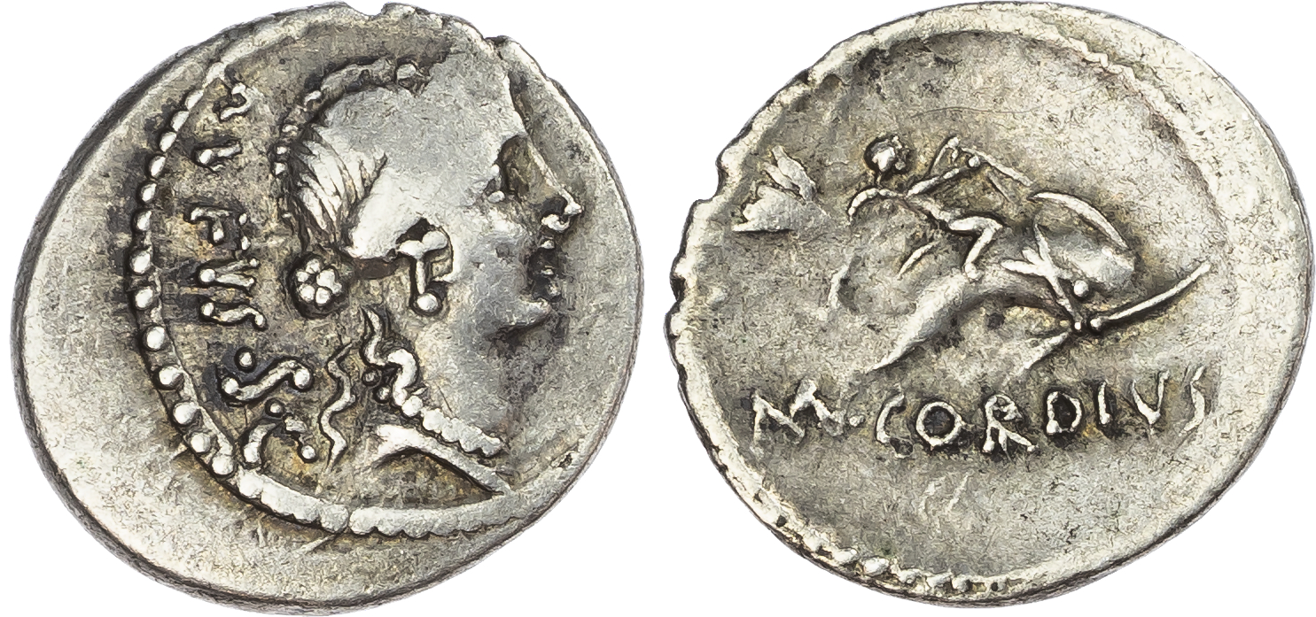 Mn. Cordius Rufus (46 BC) AR Denarius, Rome, 3.84g. 