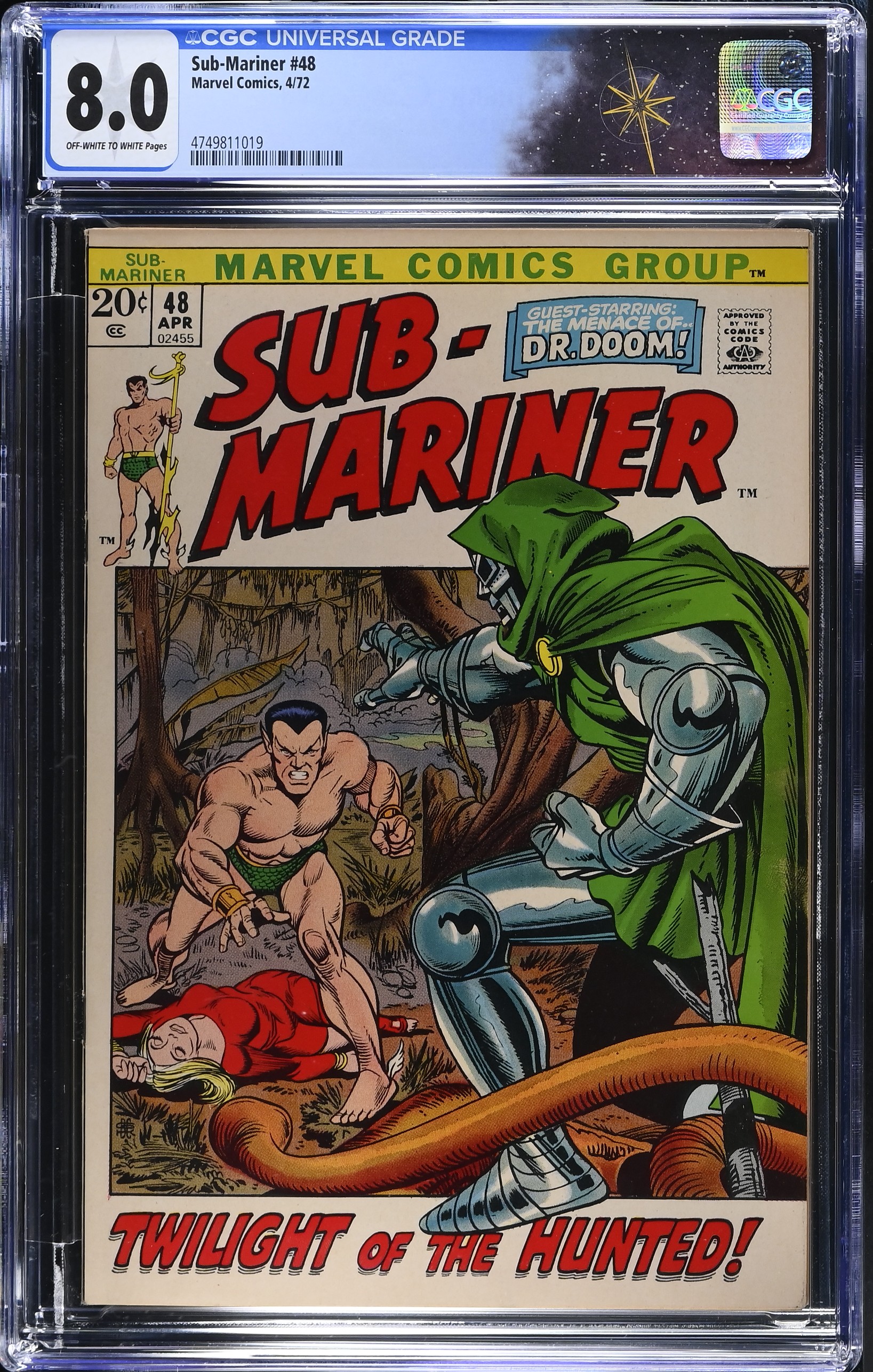Sub-Mariner #48 CGC 8.0 "Twilight of the Hunted" (Marvel Comics, 1972) Off-White to White Pages