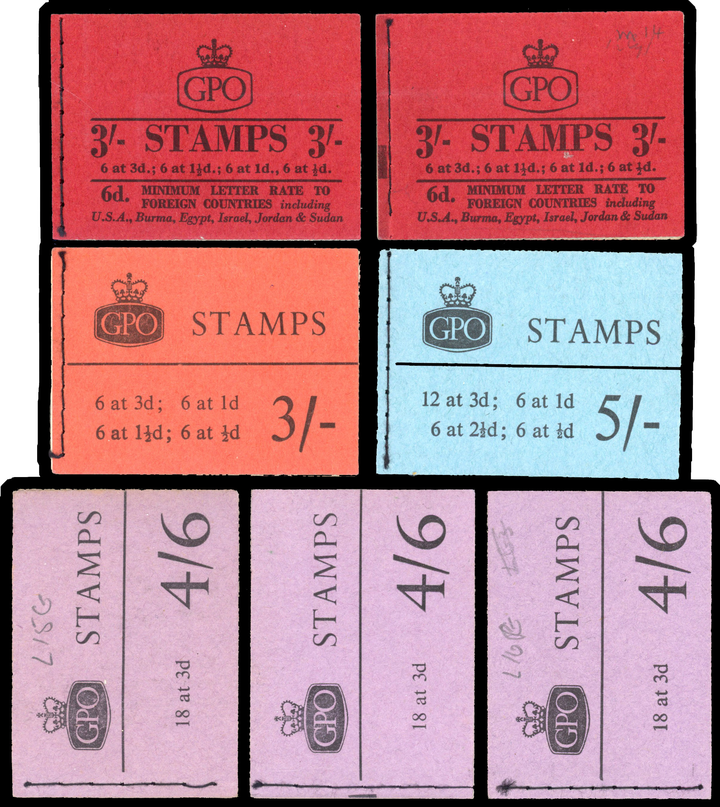 1959 selection of booklets, all with graphite lines, including 3s red cover August, September, brick-red cover October,