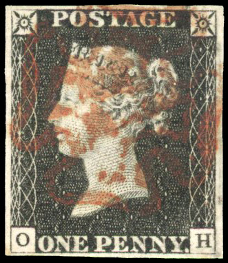 1840 1d black, Plate 2 (OH), close to good margins, cancelled by red Maltese Cross. SG 2