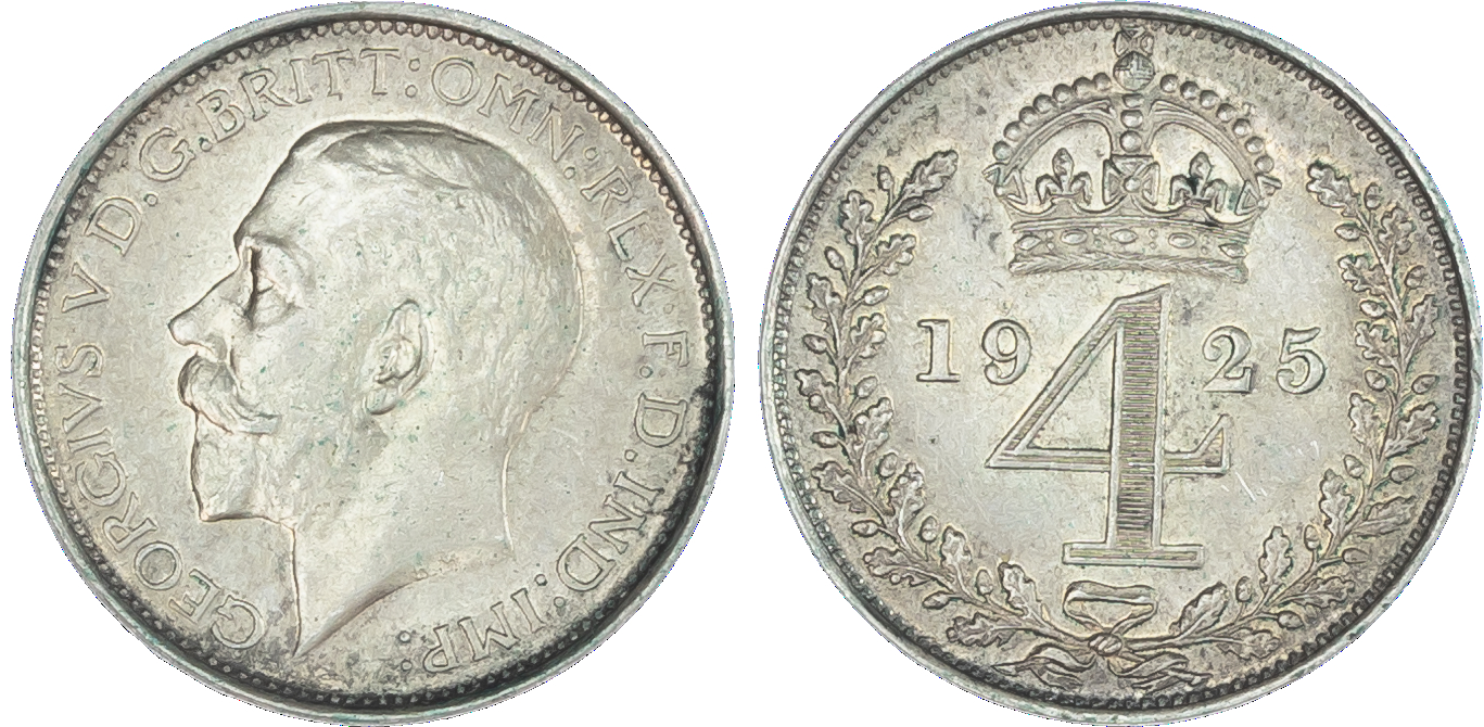 George V (1910-36), Maundy set, 1925, second coinage [1920-27], bare head of King left, with raised BM for Bertram Mackennal