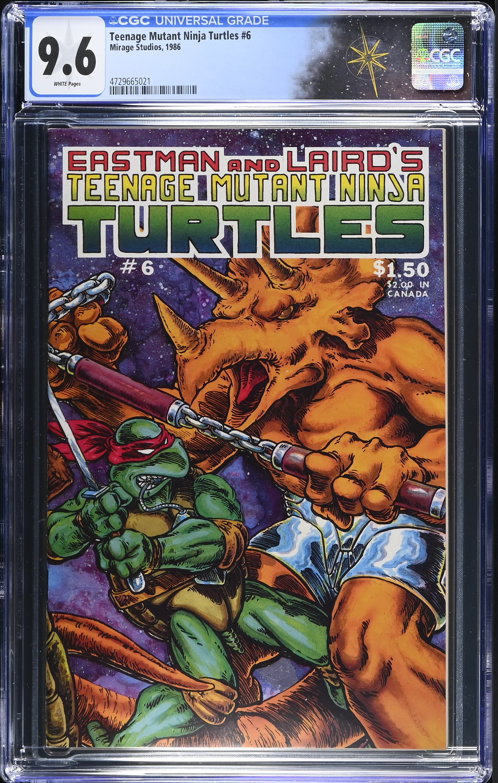 Teenage Mutant Ninja Turtles #6 CGC 9.6 Wraparound Cover by Kevin Eastman & Peter Laird (Mirage Studios, 1986) White Pages