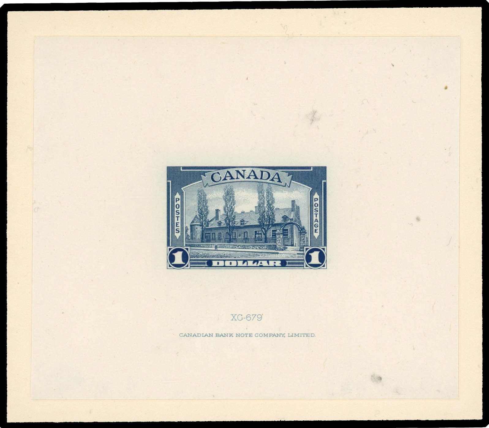 (Consolidated into R2000767/16) Canada 1938 Pictorial Issue $1 trial colour proof in blue