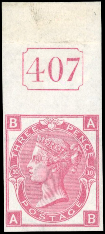 GB SG 103 1867 3d imperforate imprimatur with current number