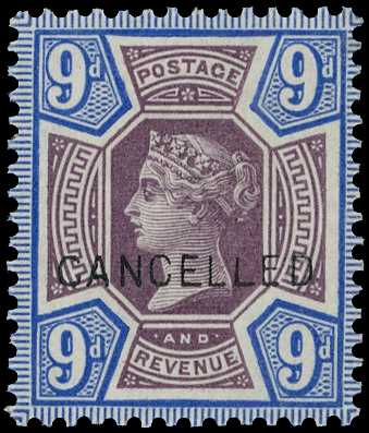 1887 9d dull purple and blue large part...