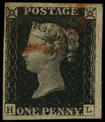 1840 1d black Plate 1b (HL), four close to...
