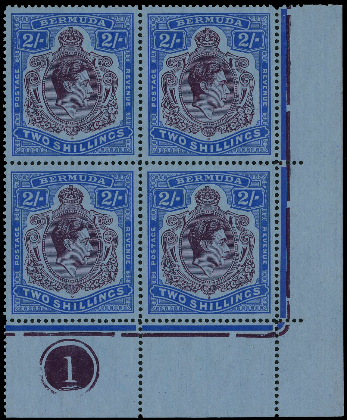 Bermuda SG 116b, bd, be Plate block mint
