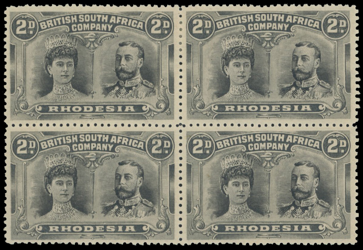 2d black and grey-black brownish gum RSC D variant block, positions 41-7 mint