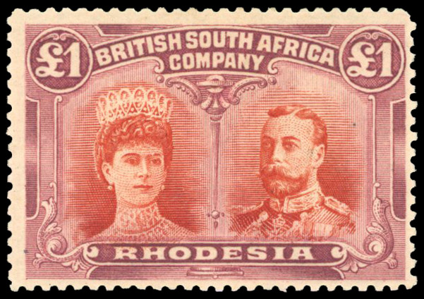 Rhodesia 1910-13 £1 scarlet and reddish mauve