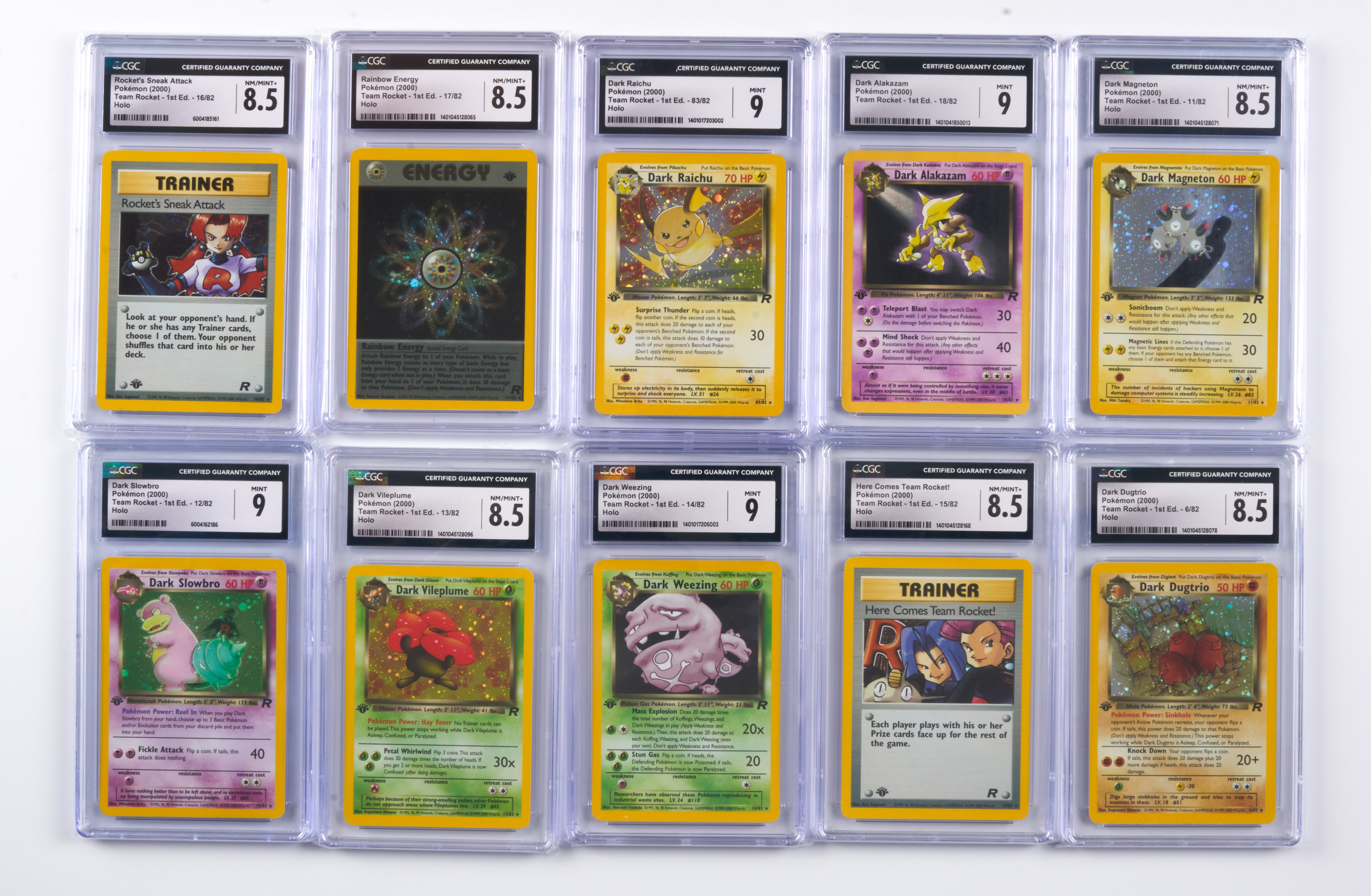 Team Rocket 1st Edition Complete Set - All Holos Graded Avg. Condition NM