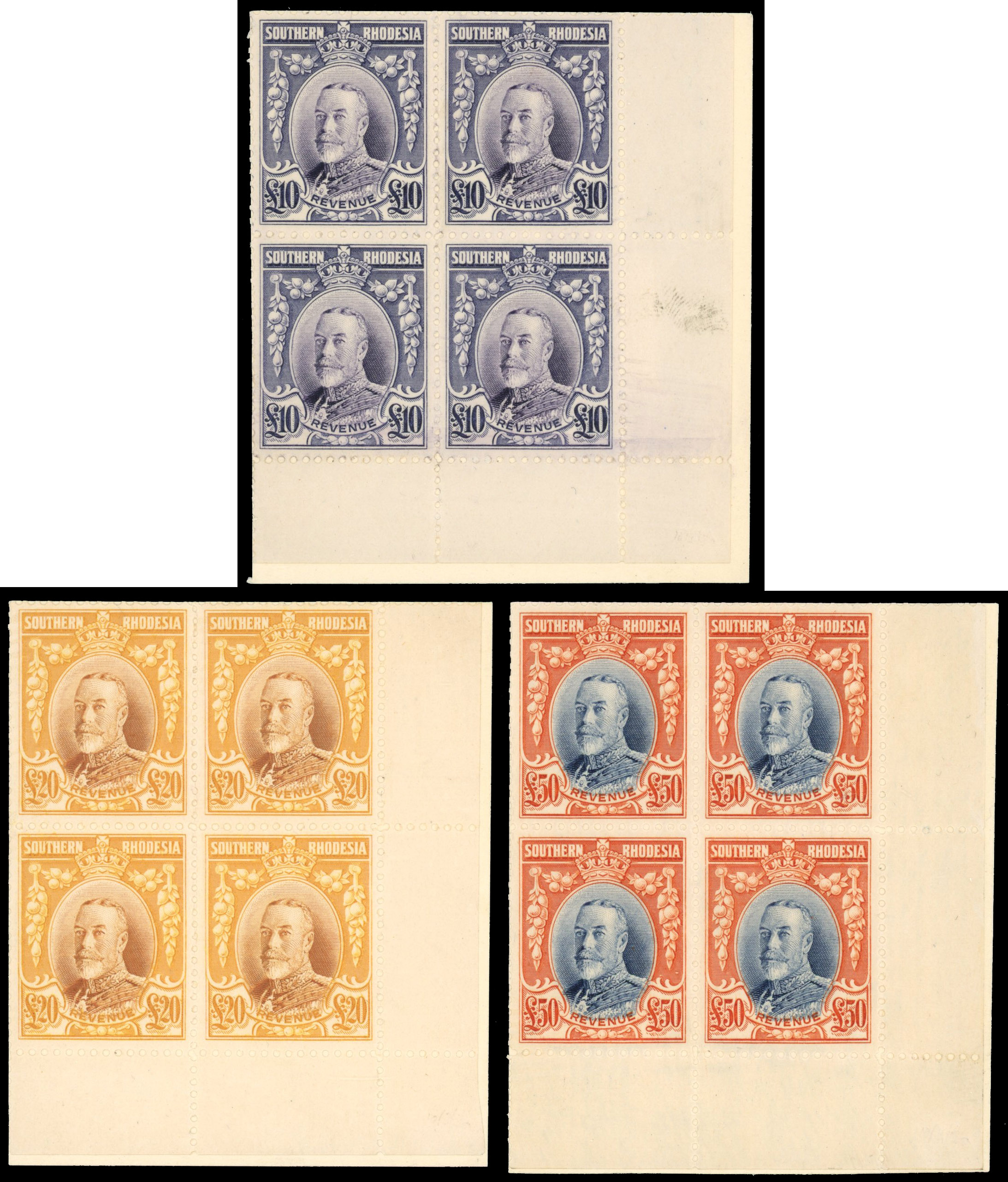 Southern Rhodesia Field Marshall Revenue corner blocks ex BW archive