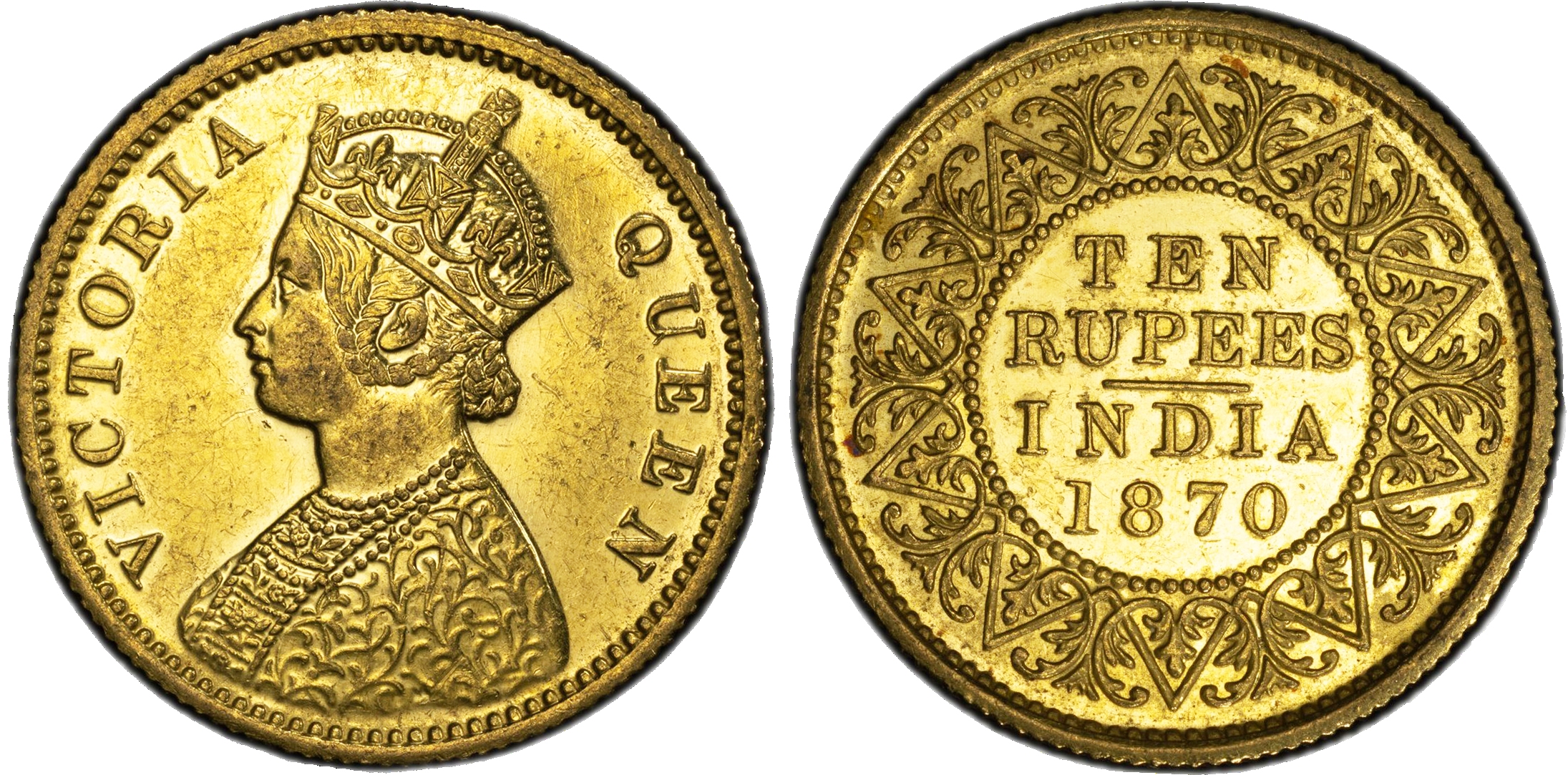 India, EIC, Victoria (1839-1901), gold Proof Restrike 10 Rupees - PR 58