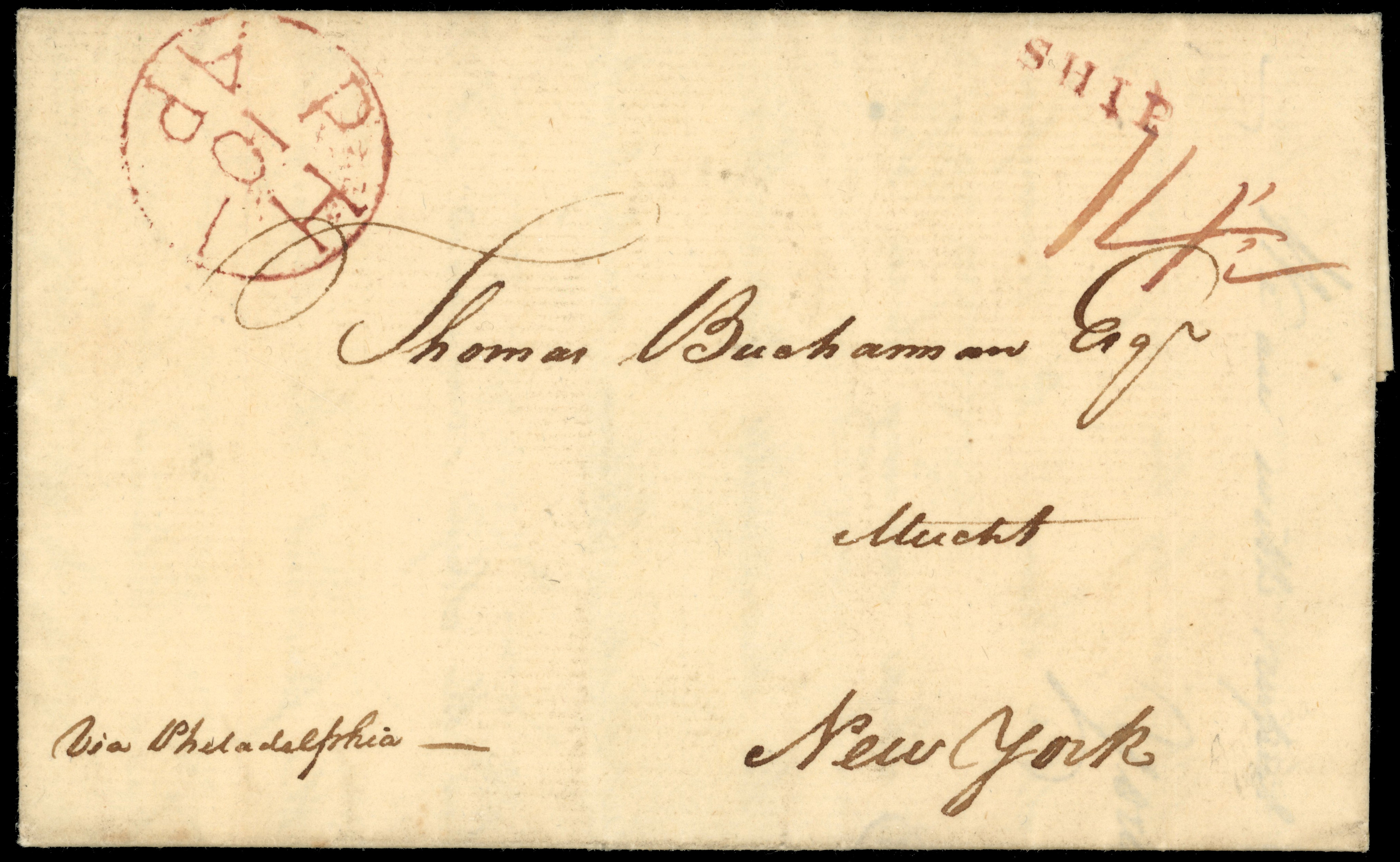 Antigua 1802 entire to New York via Philadelphia