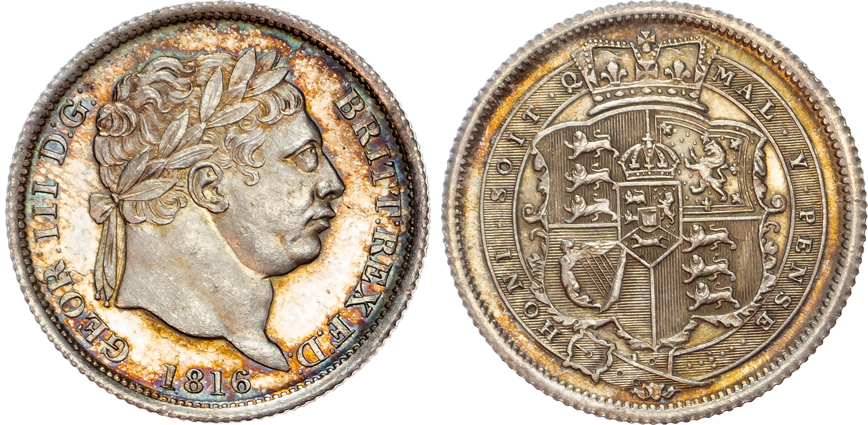 George III (1760-1820) Shilling, 1816, laureate 'bull' head