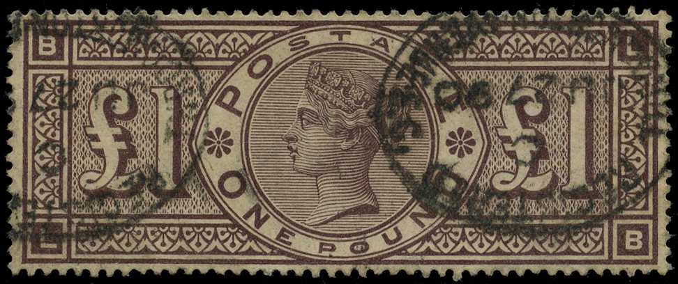 1884 £1 brown-lilac cancelled by two...