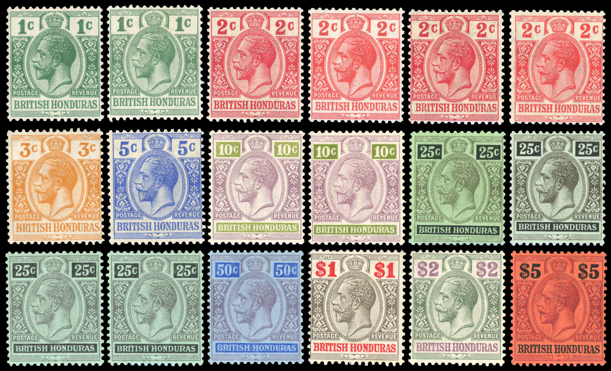 British Honduras 1913-21 set to $5