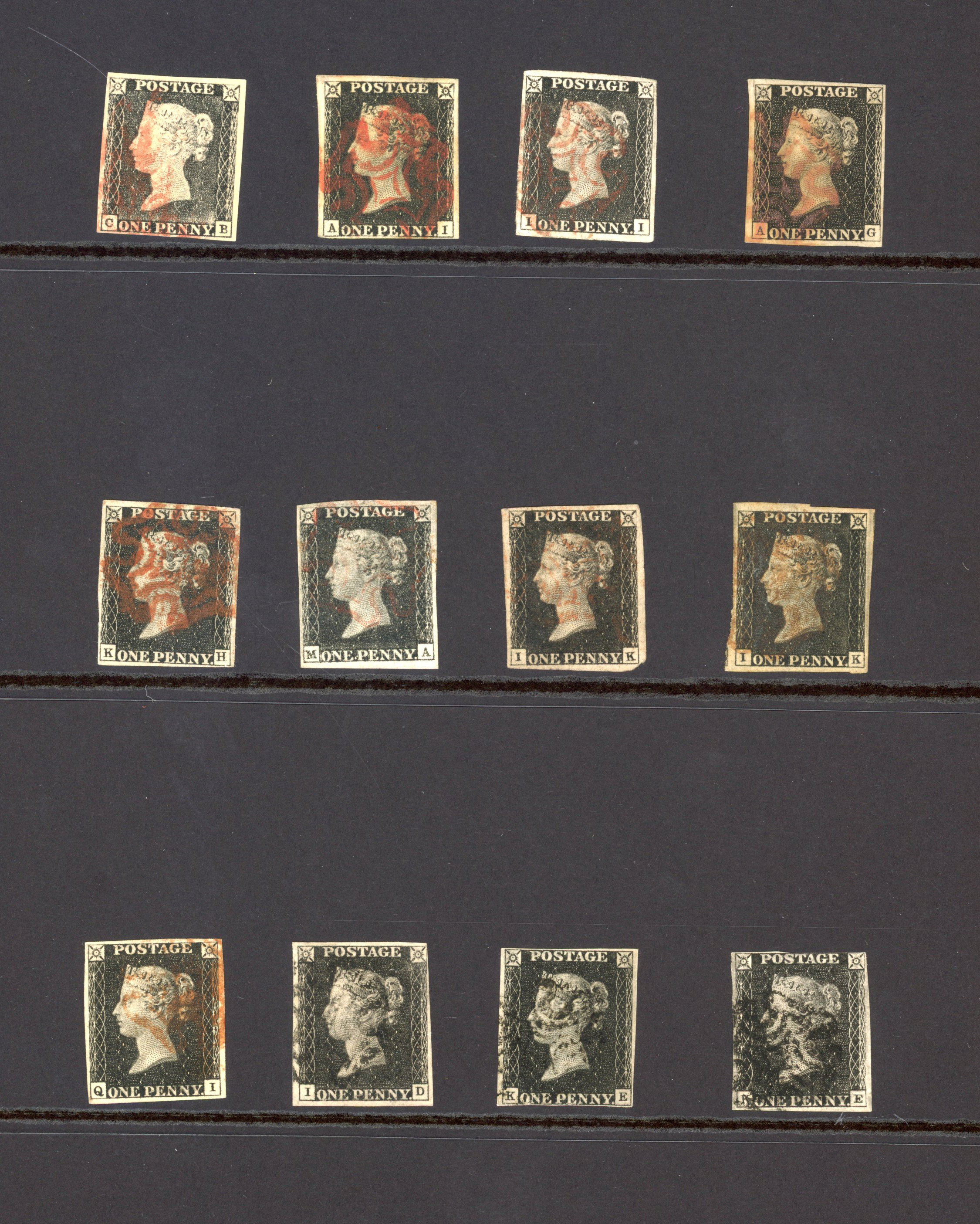 GB 1840 1d black complete set of twelve plates, 1a to 11, all with four margins