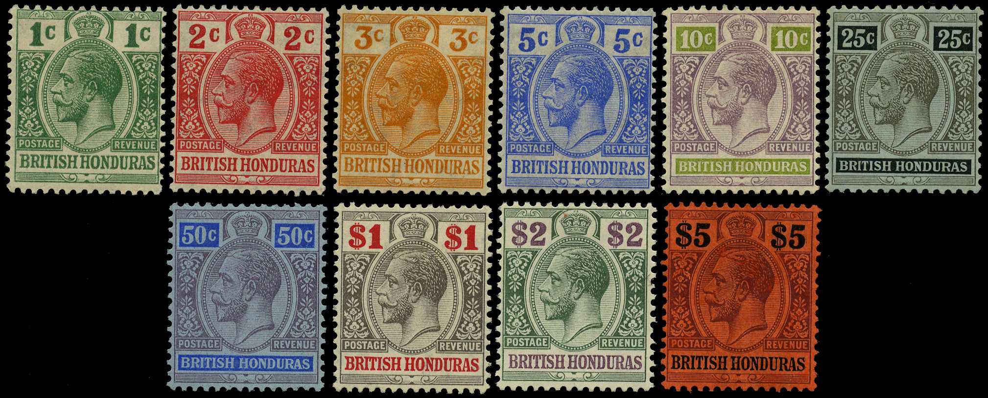 1913-21 Wmk MCA set of ten to $5 purple and...