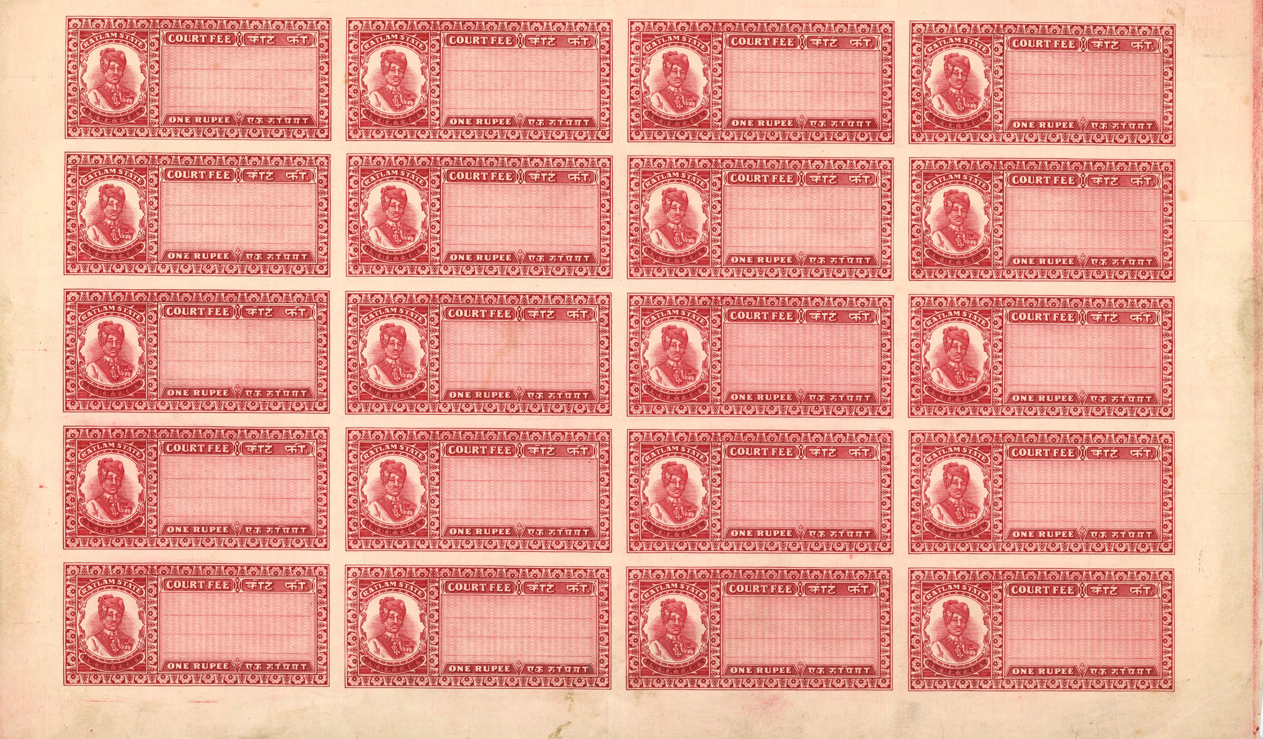 Revenues; Ratlam. 1936-42 Court Fee Type 8...