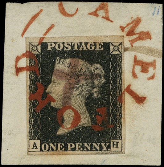 1840 1d black plate 4 (AH), neatly cancelled by manuscript...