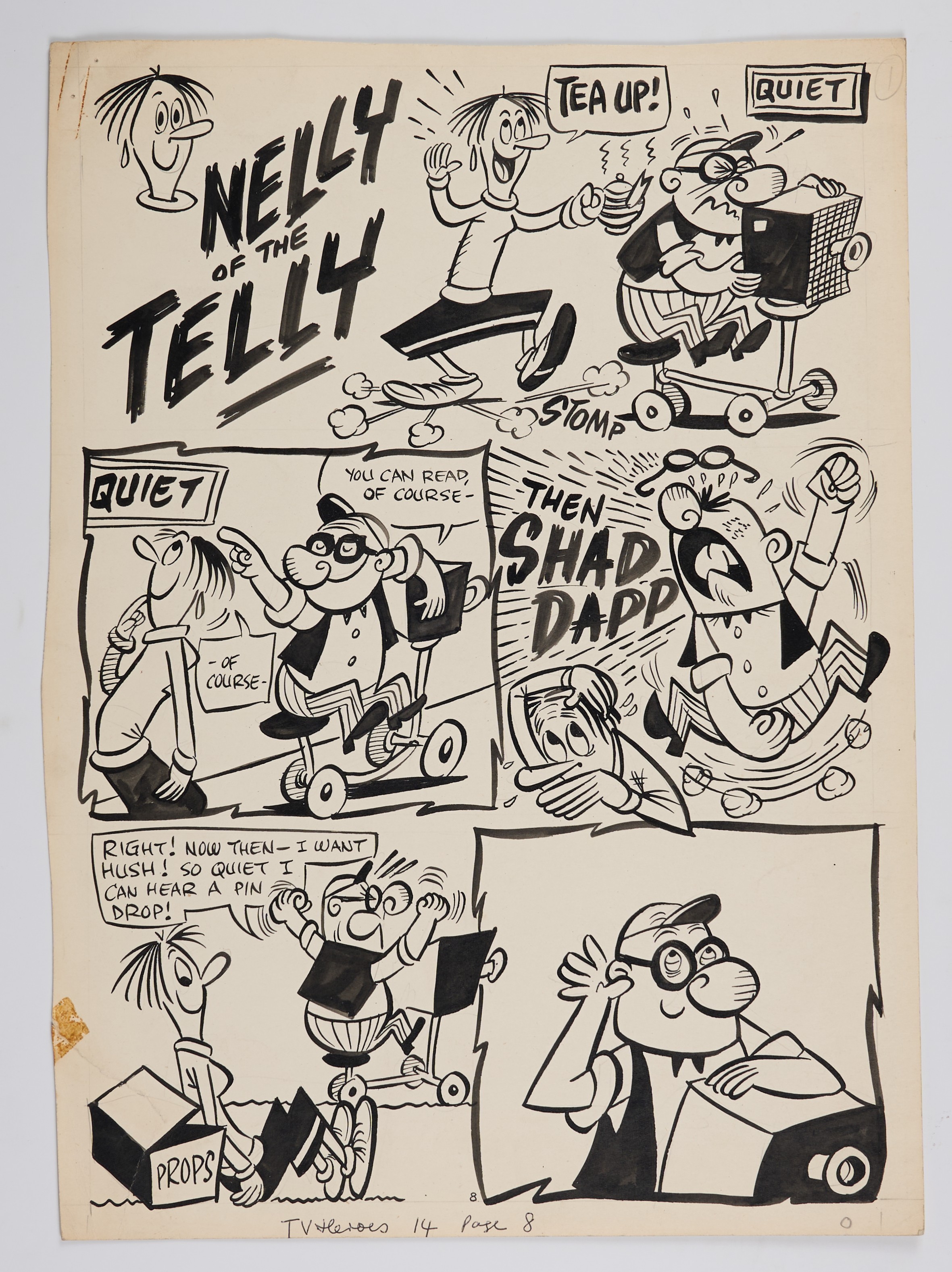 Robert 'Bob' Nixon Original Ink Comic Pages Taste Invaders (Unpublished) and Nelly of The Telly Total 7