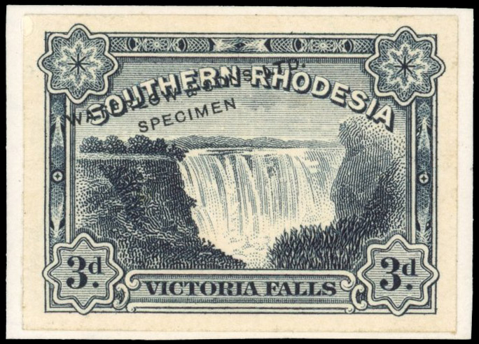 Southern Rhodesia 1932 Falls 3d black and slate printer's sample