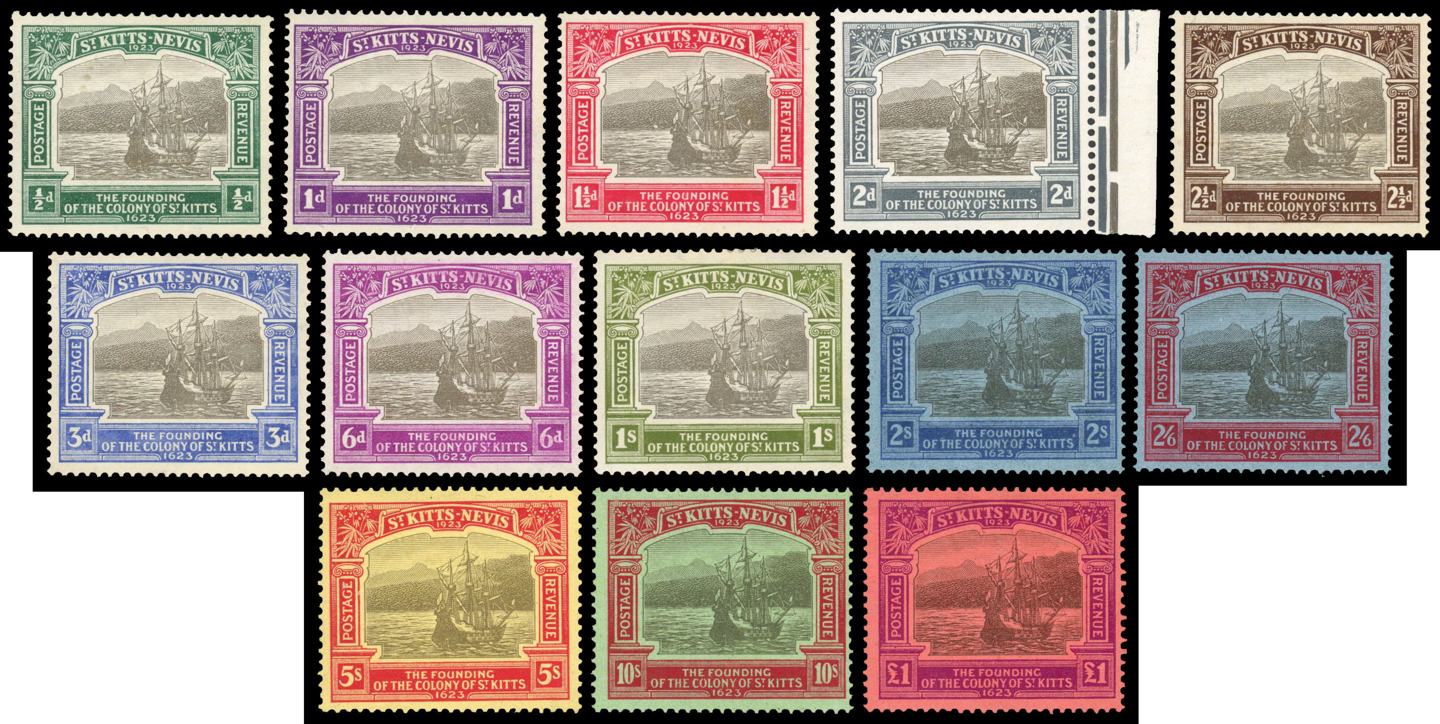 1932 Tercentenary of Colony to £1 set of 13, fine o.g. SG 48/60