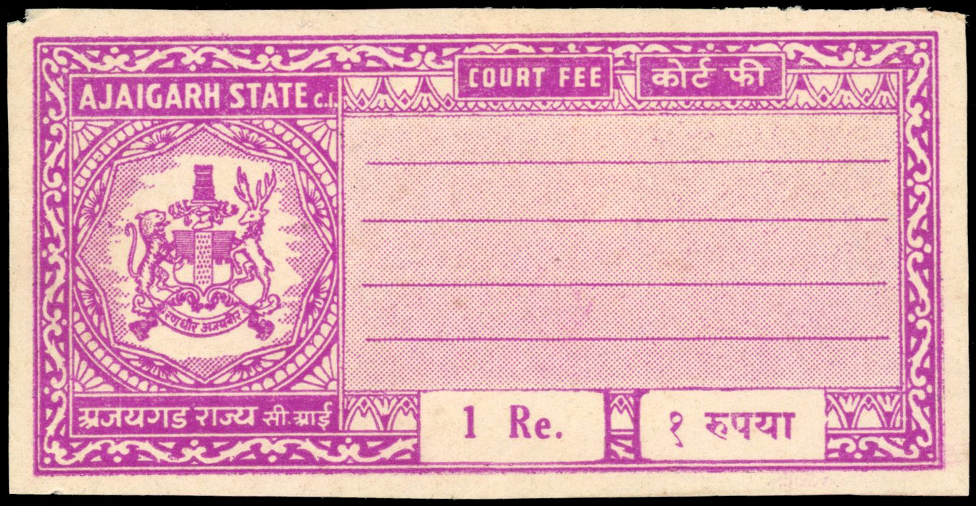 I.F.S Ajaigarh State 1940-45 Court Fee 1r magenta Indap sample