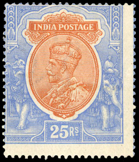 1911 25r orange and brown, spectacularly centred to upper left, pencil writing on reverse, otherwise large part o.g. SG 191
