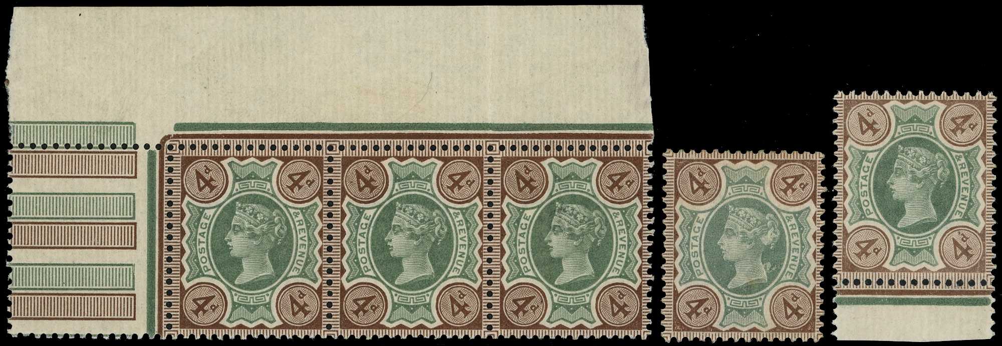 1887 4d green and purple-brown top left...