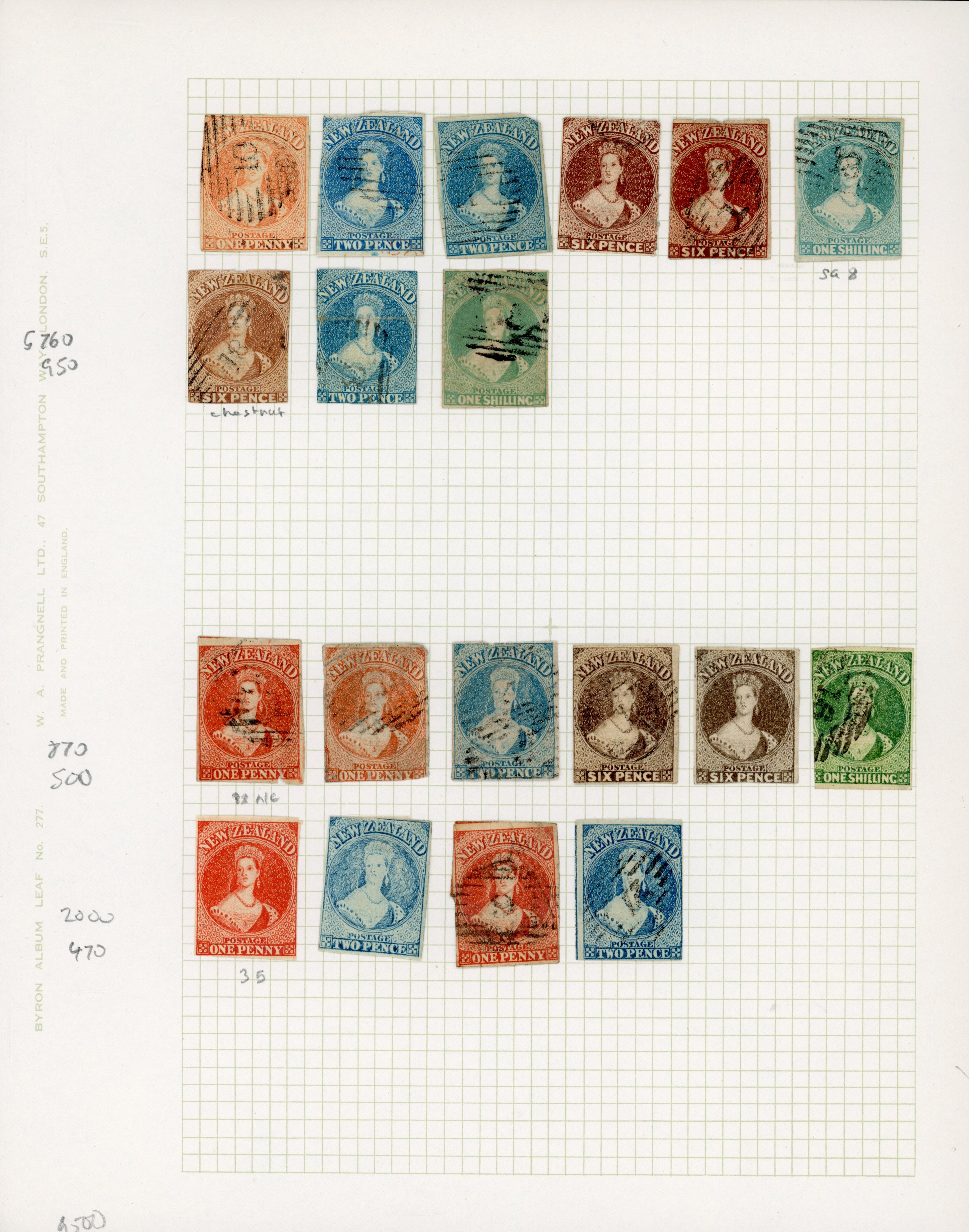 New Zealand 1857-73 ‘Chalon’ types used selection arranged on album leaves