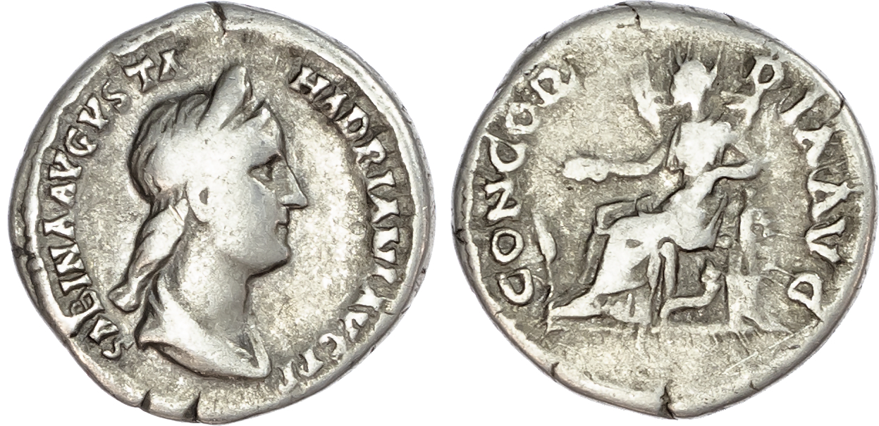 Sabina (Wife of Hadrian) AR Denarius, Rome, AD 136, 3.13g.