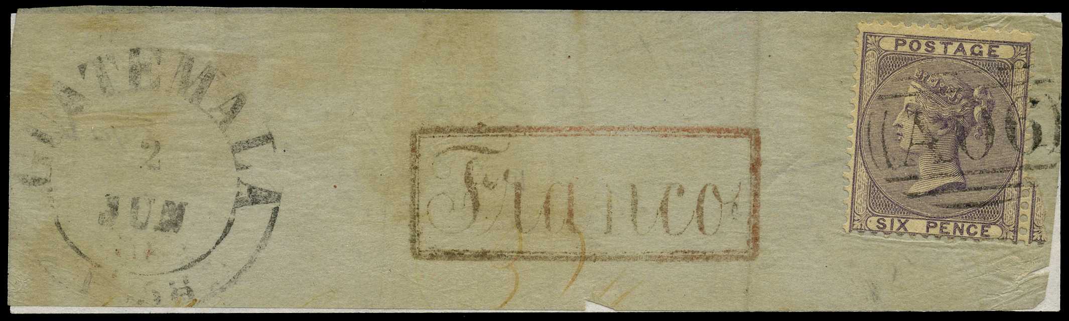 GB USED ABROAD: 1855-57 6d lilac with...