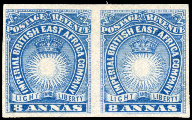 British East Africa SG 12a 1890 8a blue imperforate pair unused