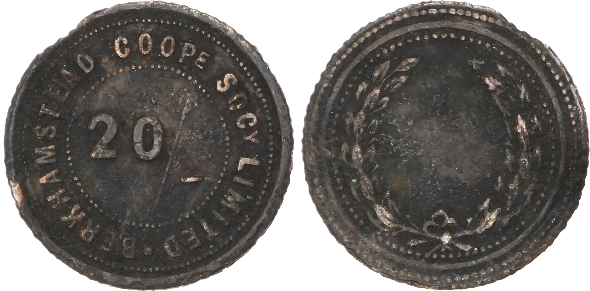 Miscellaneous Tokens and Checks, HERTS, Berkhamsted , Berkhamsted CSL, bronze 20 Shillings, , 23mm (Rai…
