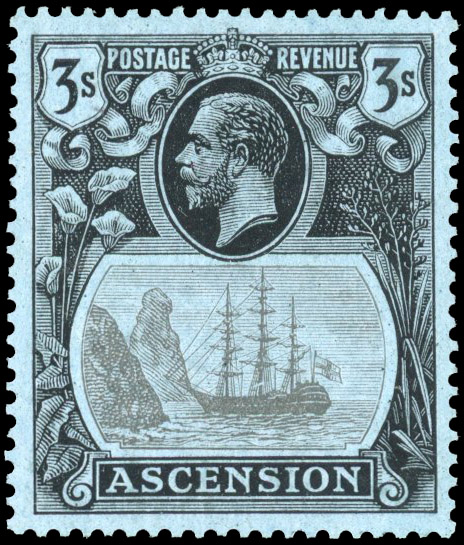 Ascension 1924-33 3s broken mainmast variety, mint, SG 20a
