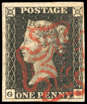 1840 1d Black plate 2 (GB) neatly cancelled by a crisp, red MC SG 2/Spec. AS15