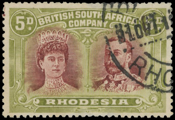 5d lake-brown and green SG 143a, position 13 printer's mark used