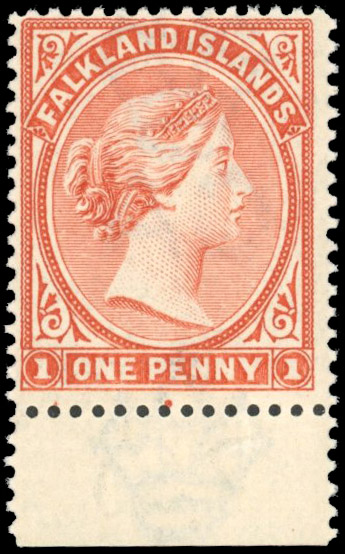 Falkland Is SG 23x 1899 1d pale red with watermark reversed mint