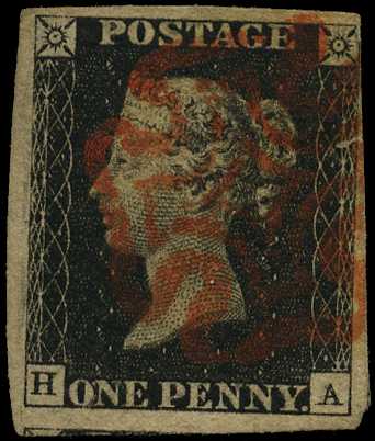 1840 1d black, plate 8 (HA) 4 margins, close...