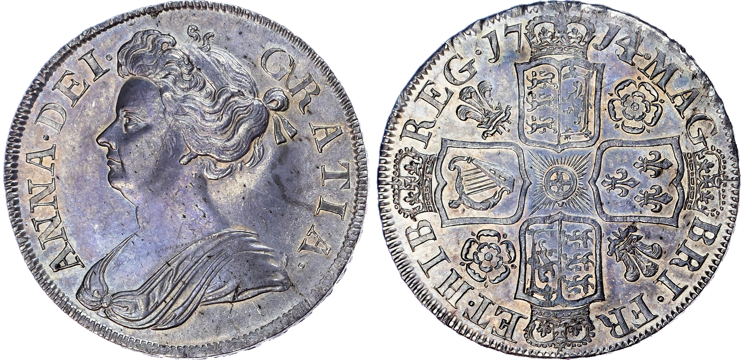 Anne (1702-1714), Post-Union, Halfcrown, 1714 over 13