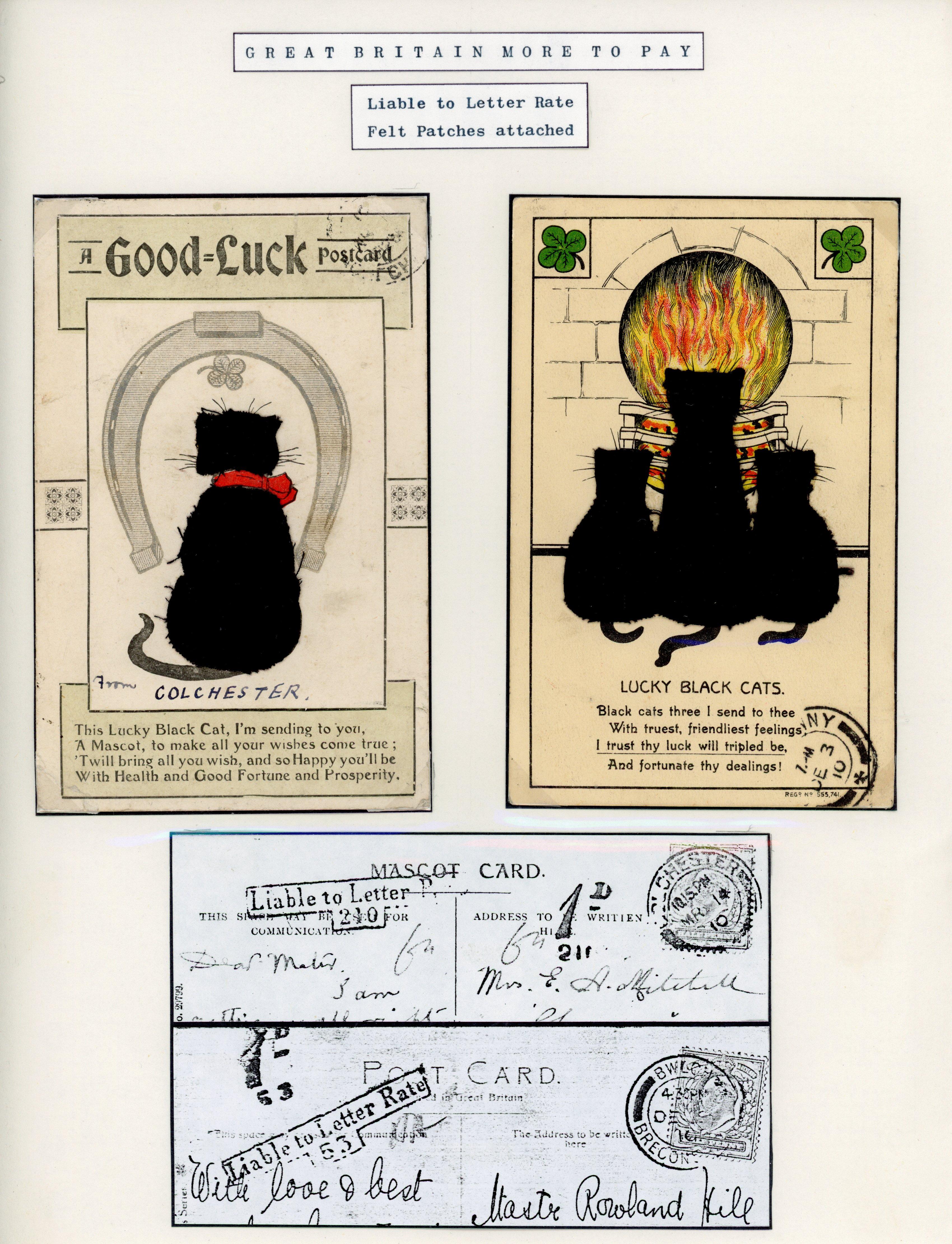 Great Britain 1910 pair of novelty postcards featuring felt cats