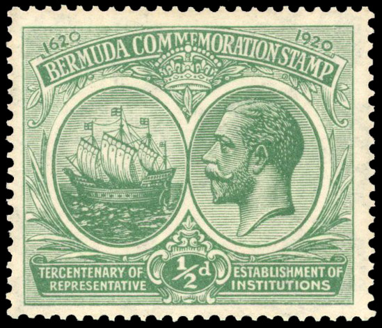 BERMUDA: 1920 ½d Tercentenary watermark Crown to right of CA, fine unmounted o.g SG 60w 