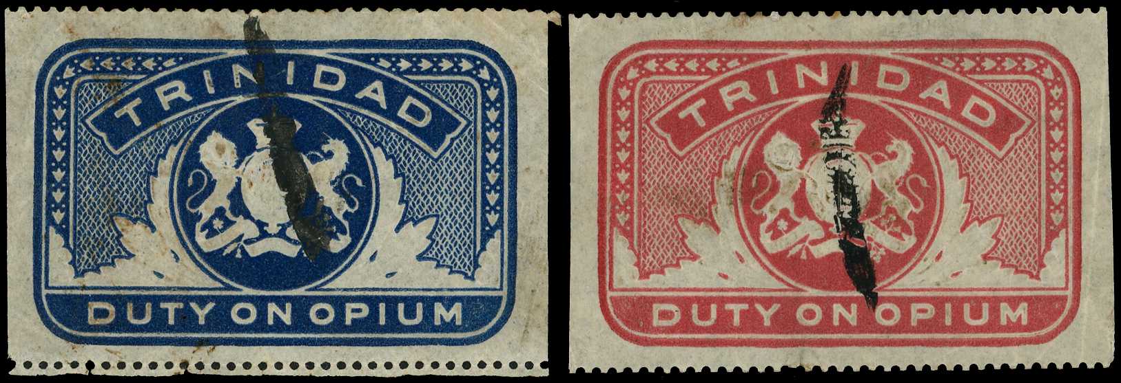 Opium Duty: c.1880 USED Excise Strips (3)...