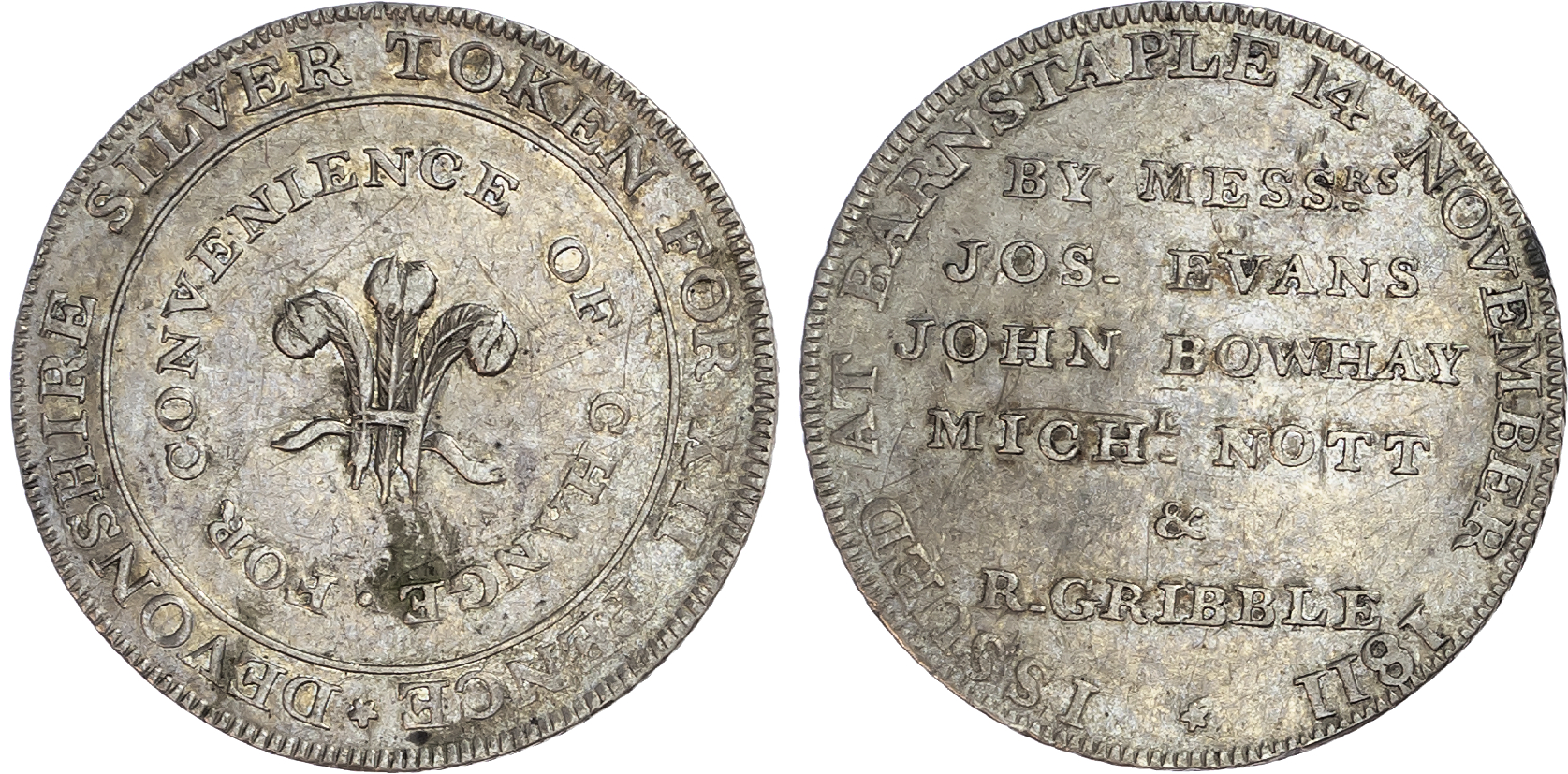 Devonshire, Barnstaple. Silver shillings, 1811 (2) (D. 12; D. 13). 