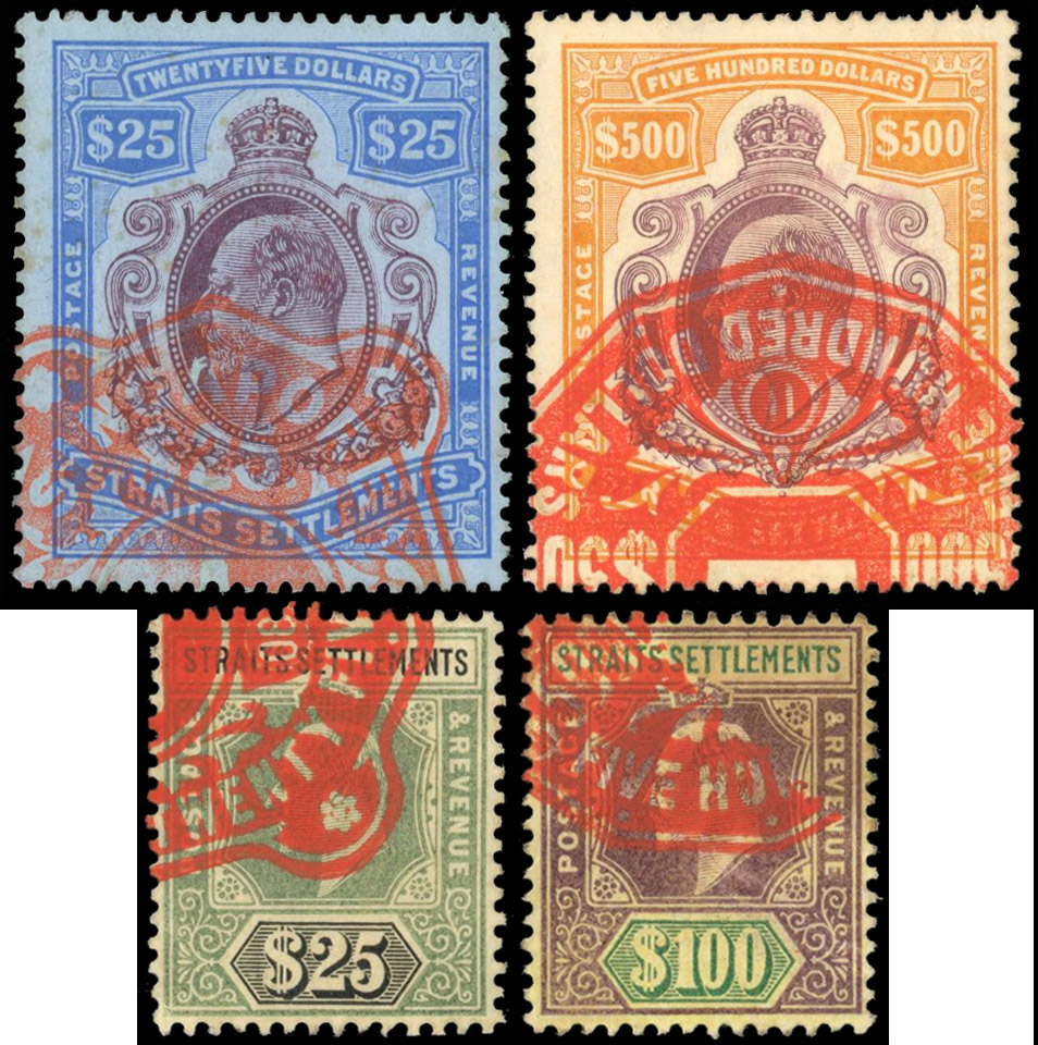Straits Settlements KEVII High values used cat £1,350