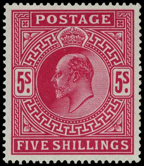 1902 5/- bright carmine, unmounted...