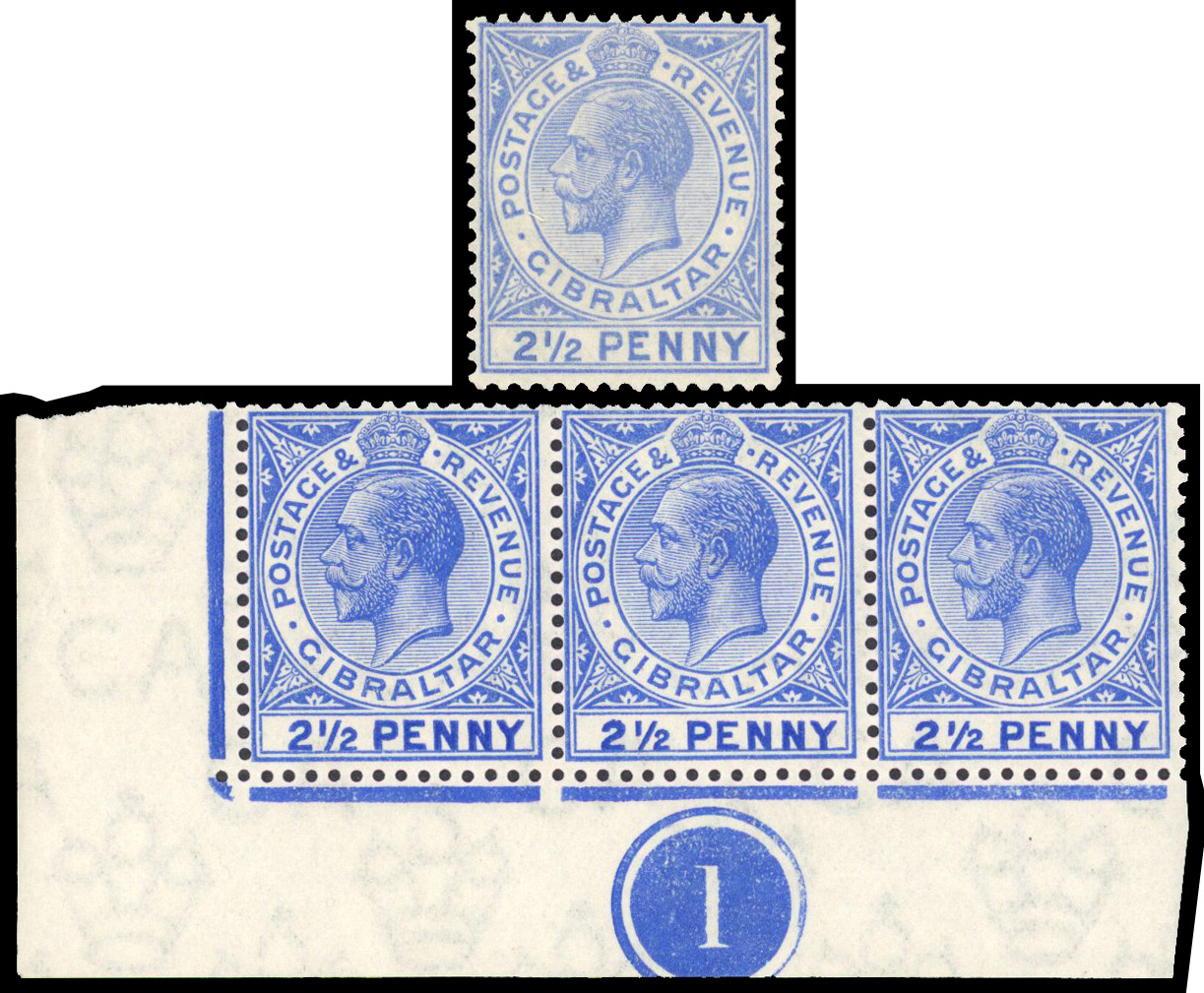 1921-27 Script 2½d bright blue variety ‘large ’2' in '½', fine o.g. 